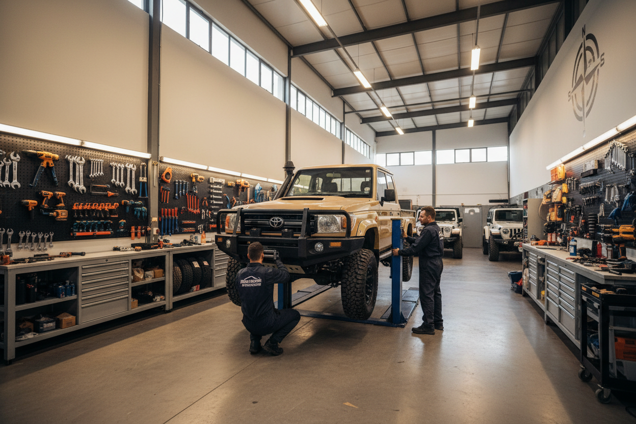 Alpha Accessories fitment team fitting recovery gear to a vehicle at the Centurion workshop