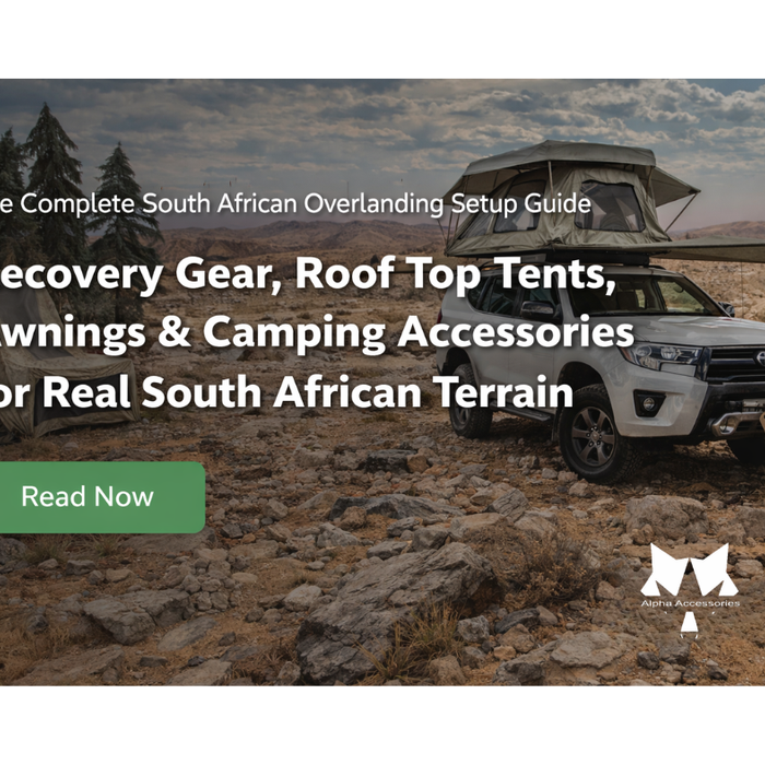 Softshell roof top tent fitted to Toyota Hilux canopy inside Alpha Accessories workshop Centurion