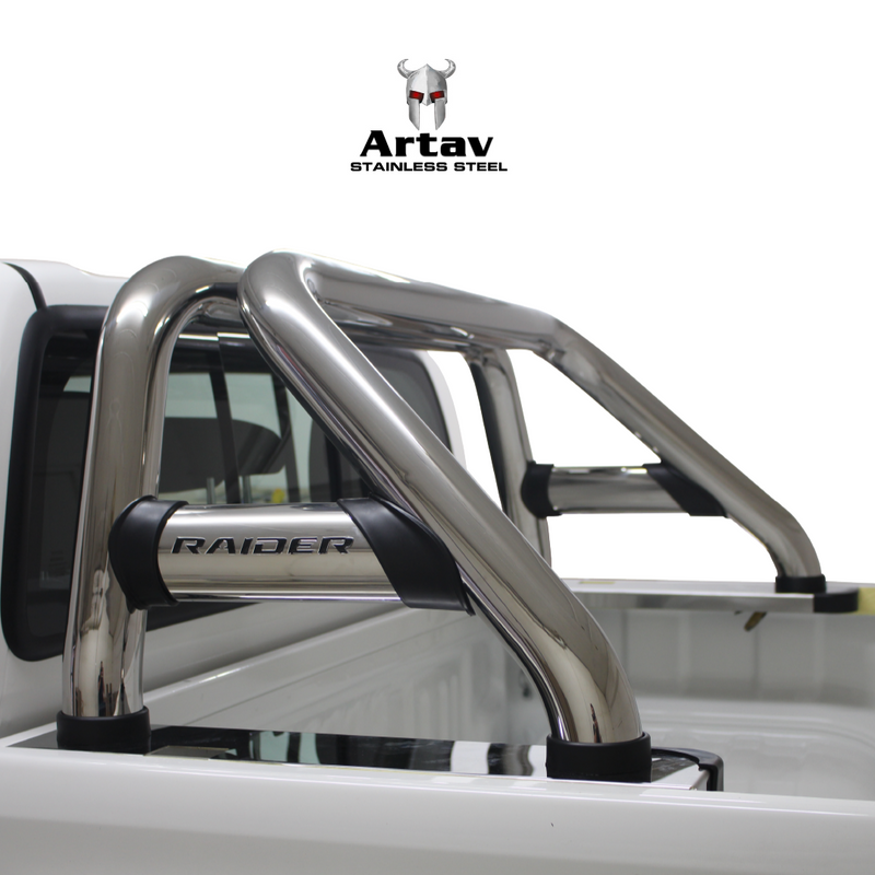 Artav | Toyota Hilux Double Cab & Extended Cab Stainless Steel Sports Bar (Black Base Plates) 2016+