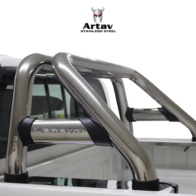 Artav | Toyota Hilux Legend Oval Double Cab & Extended Cab Stainless Steel Sports Bar (Black Base Plates) 2016+