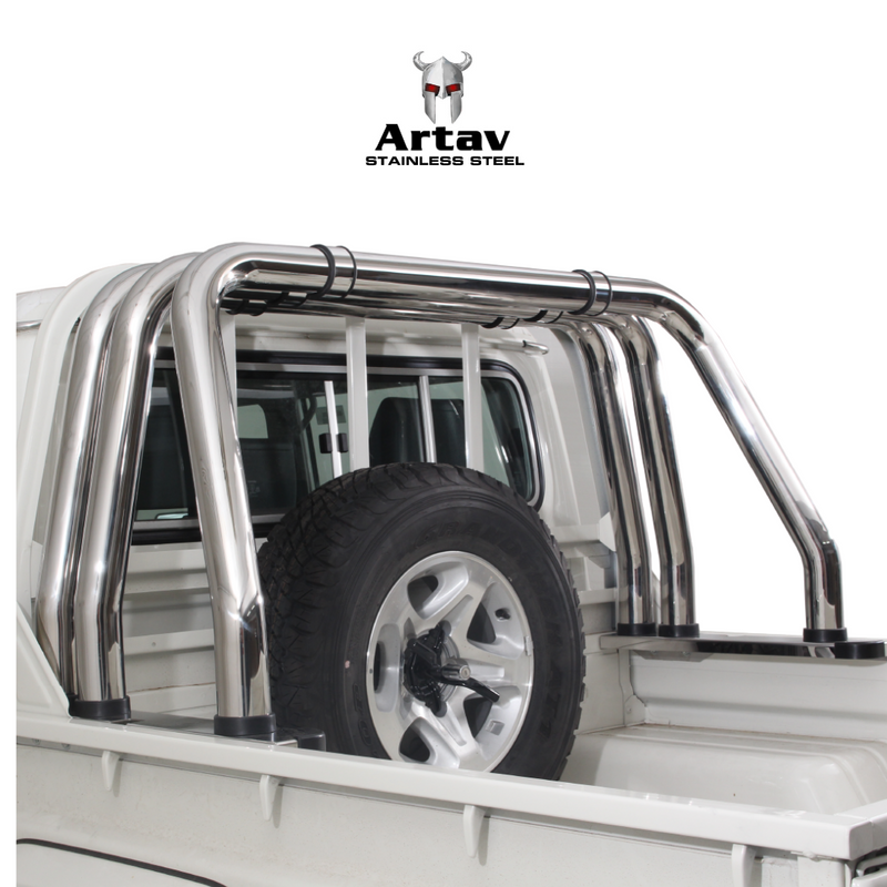 Artav | Toyota Landcruiser 70 Series Triple Styling Bar Stainless (Black Base Plates)