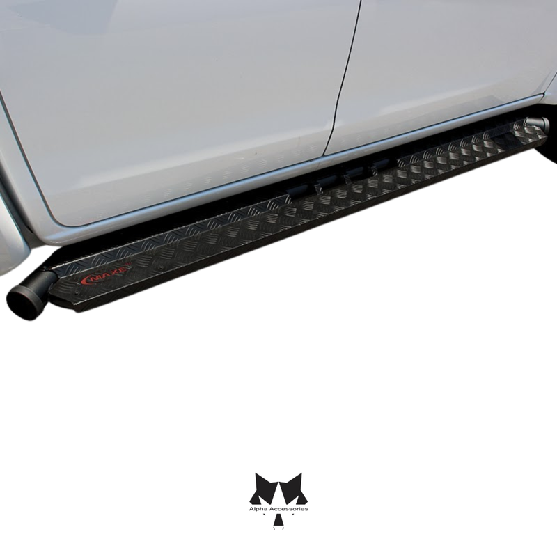 Maxe | Universal Black Coated S/Steel D/C Running Board with Black Coated Aluminium Tread Plate (Incl. T6/T7 Fitting Kit)