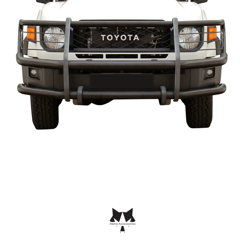 Maxe | Toyota Land Cruiser 79 Series LC79 Black Coated Fullface Bullbar with Wrap Around Headlight & Valance Protection