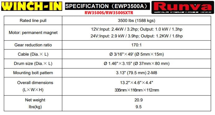 Runva | 3500LBS Steel Cable Winch x2 Remotes