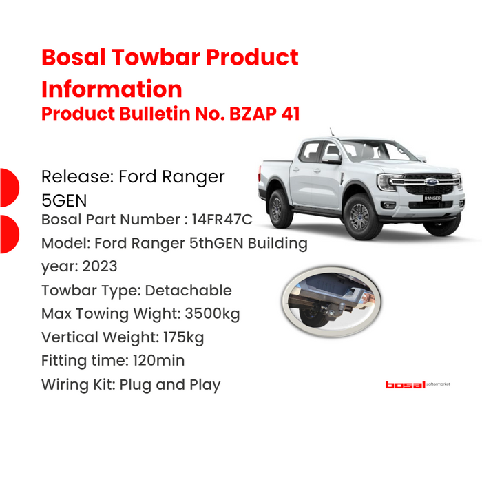 Ford Ranger Next Gen Detachable Bosal Towbar