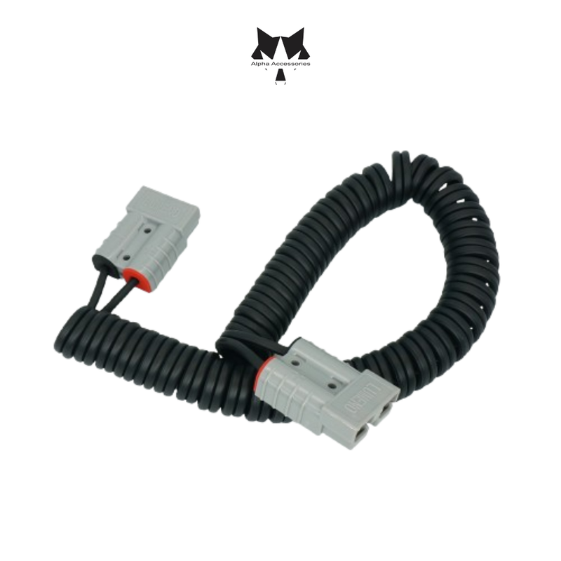 Lumeno | 3m Spiral Cable to 2x50Amp Grey Square Connectors