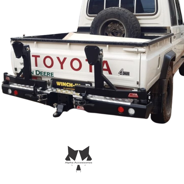LANDCRUISER 70/79 Series PICK UP 2007–Current: Rear Replacement Bumper with Dual Wheel Carrier Arms (Left & Right) + Towbar