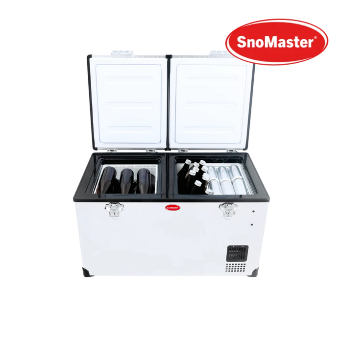 SnoMaster | 66L Low Profile Dual Compartment Portable Fridge/Freezer AC/DC - Stainless Steel